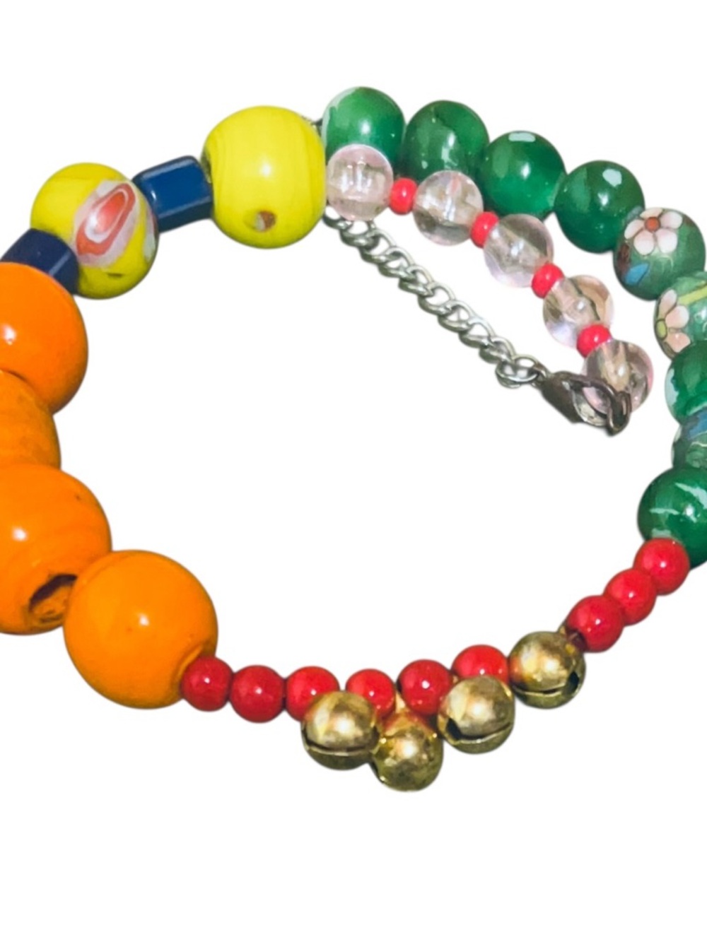 Hand Crafted Multicolor Beaded Choker/Necklace Yellow Orange Green Red Gold